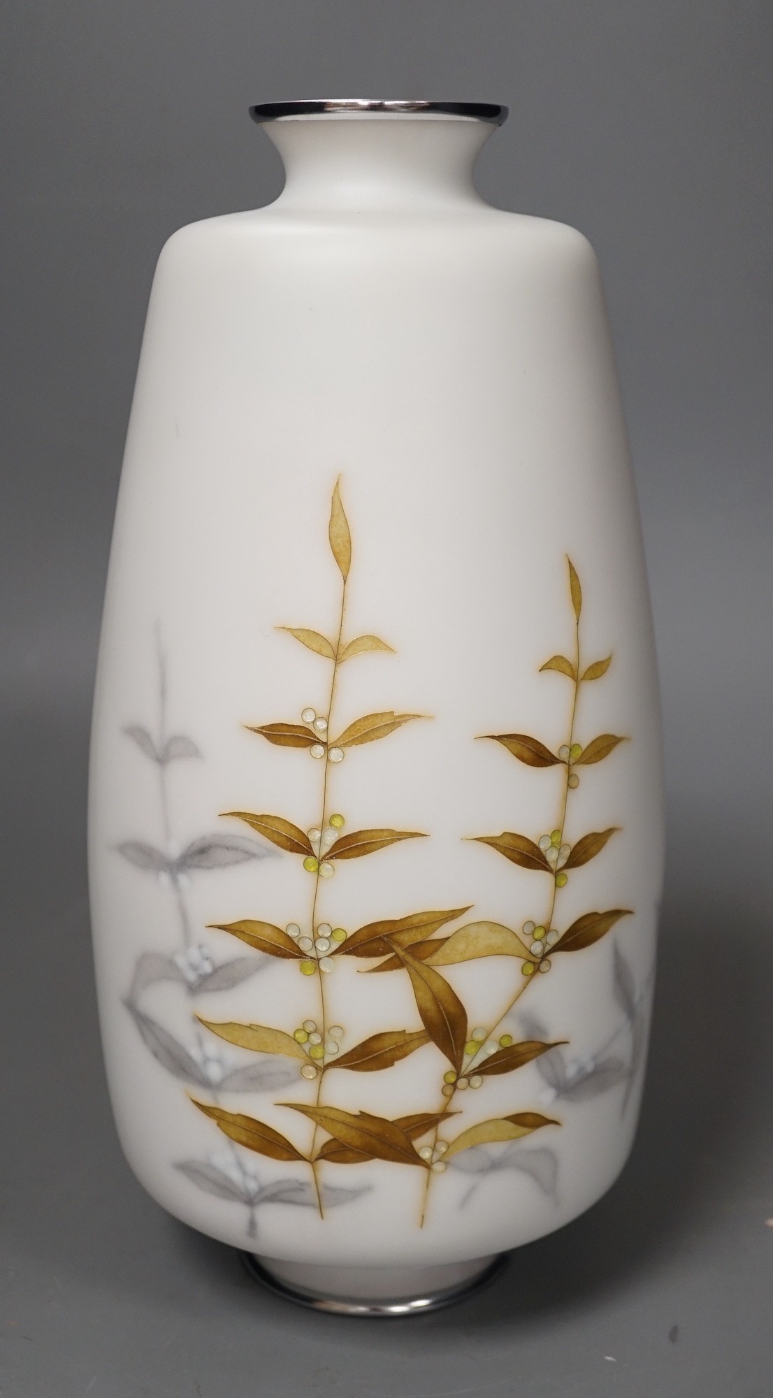 A Japanese wireless cloisonne enamel vase by Tamura, Showa period, wire mark to base, stamped marked on foot, 28cm